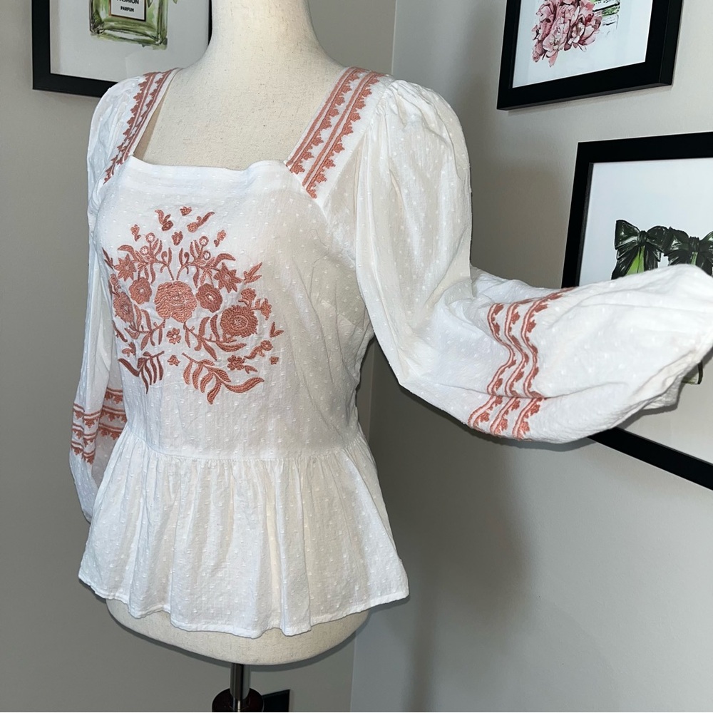 Universal Thread Embroidered Peplum Blouse | Coquette Cottagecore Romantic Top - Picture 7 of 13